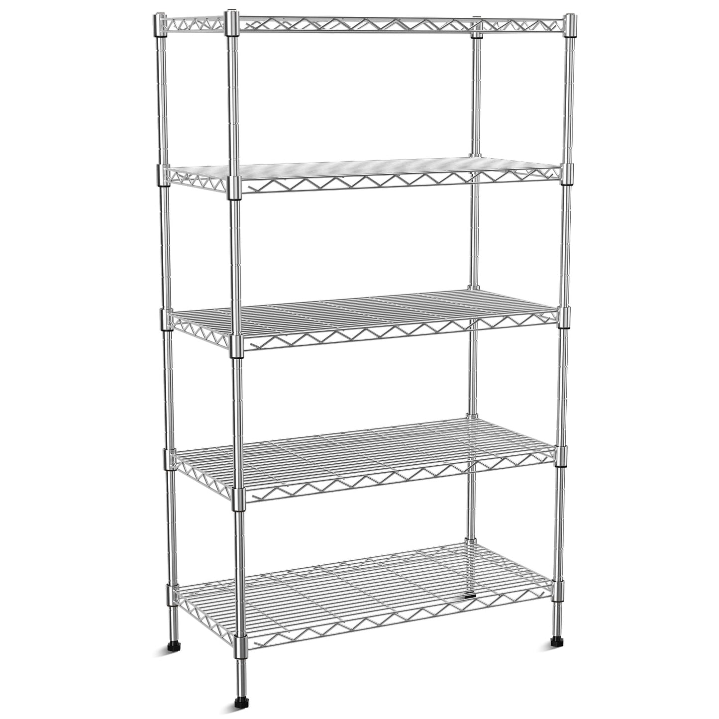 VANZBON 5-Tier Heavy Duty Metal Shelf,Chrome Wire Shelving Unit 35" Wx18 Dx71 H,Height Adjustable Storage Wire Shelves with Lockable Wheels for Garage,Kitchen,Office,Bathroom,Studio