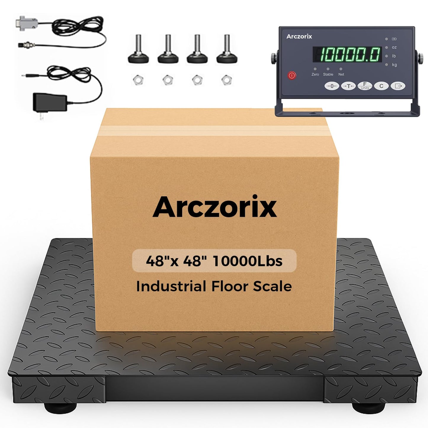 48"x 48" 10000Lbs Arczorix Industrial Floor Scale, Precision Pallet Scale with Digital Indicator, Heavy Duty Weighing Scale for Floor Bench Office Weight Weighing