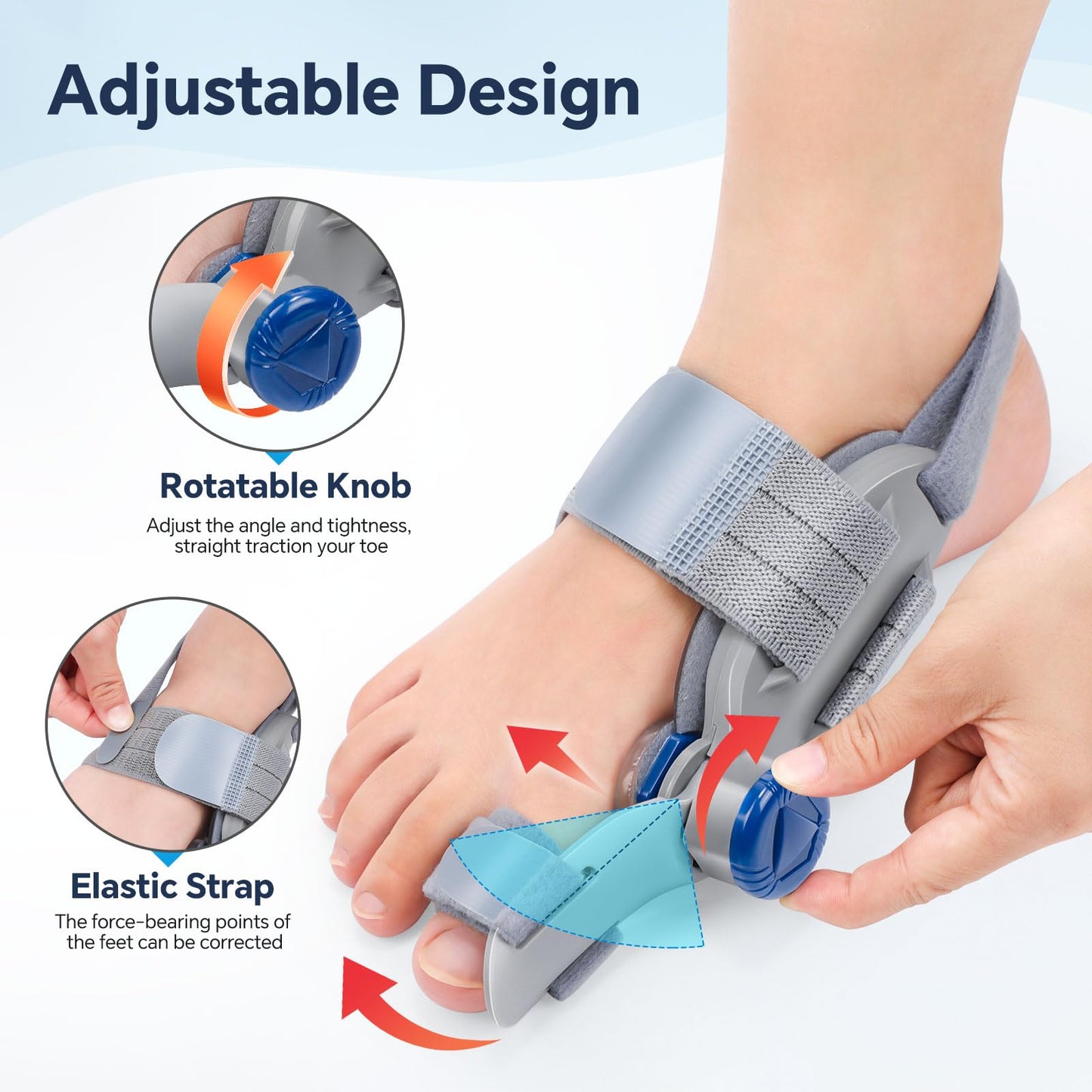 2 Pack Bunion Corrector for Men Women, Toe Splints for Straightening, Adjustable Knob Toe Splint with Silicone Pads, Big Toe Straightener Corrector, Bunion Relief Brace with Dual Toe Straps, Night & Day Use