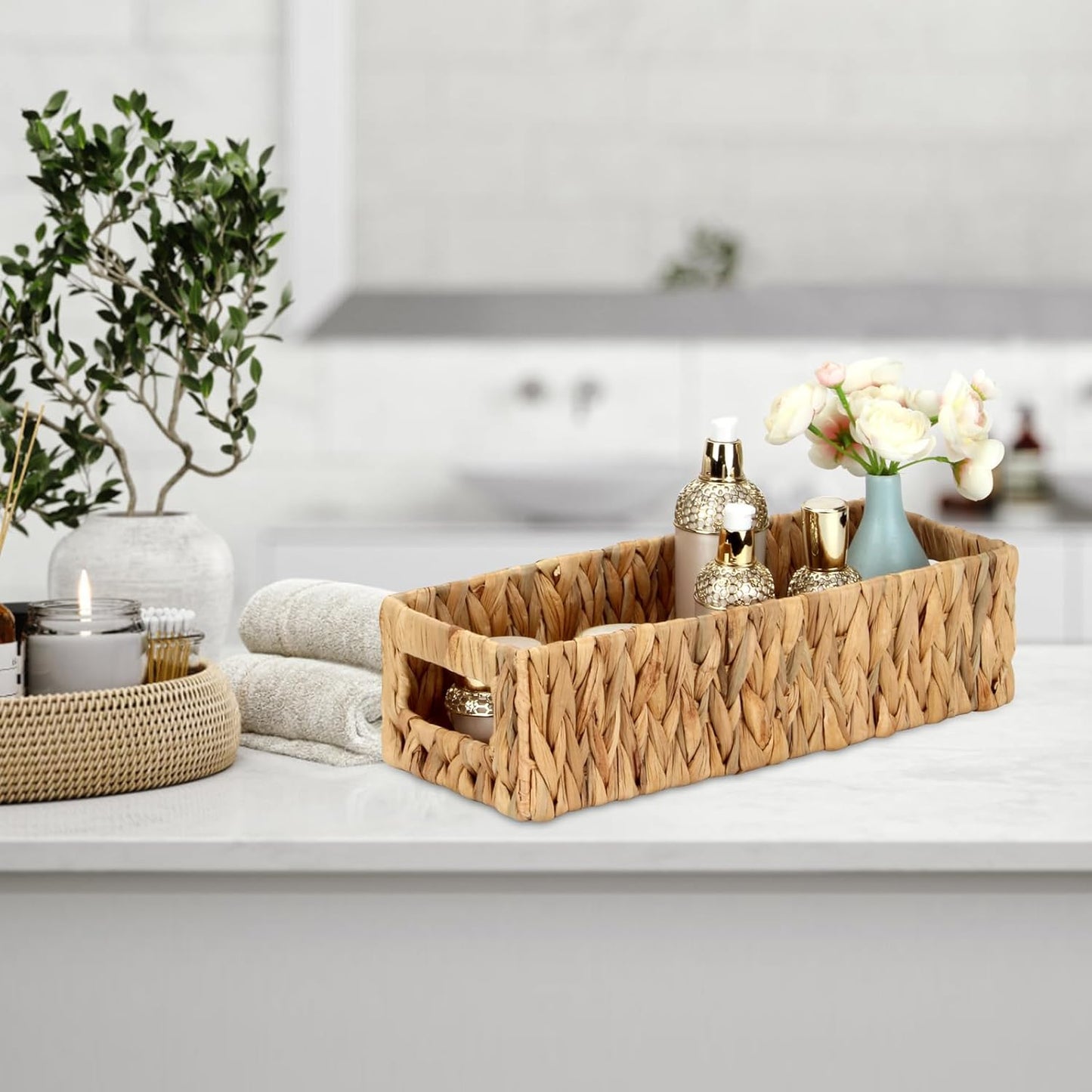 Regine Switzerland Wicker Storage Basket - Stylish Water Hyacinth Organizer for Bathroom & Pantry | 2 Pack