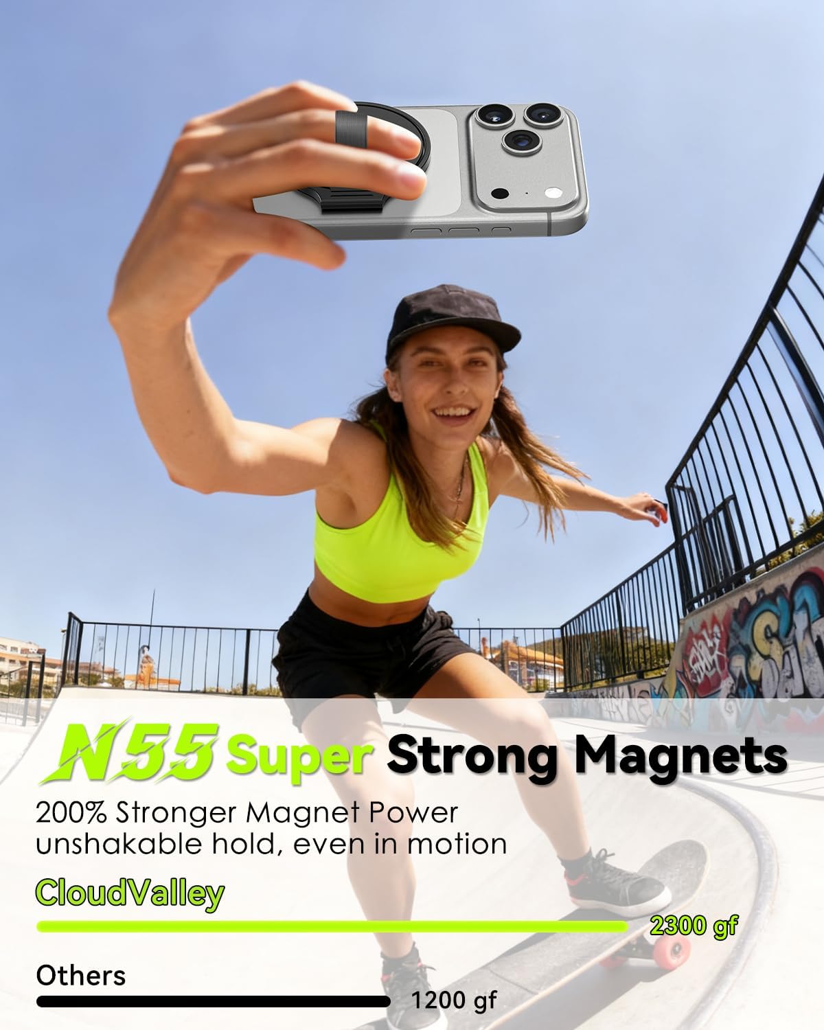 CloudValley 17 Max/16/15/14/13/12 Magnetic Phone Grip, Slim Rotating Finger Loop Ring Holder with Soft Strap