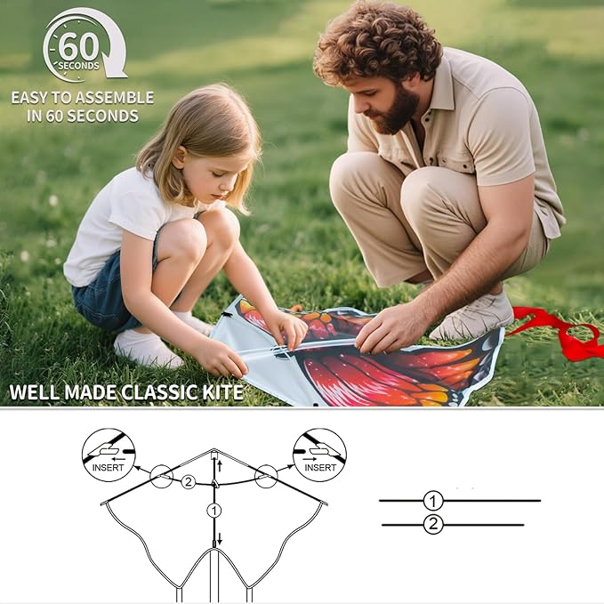 Easy to Fly Kites for Kids Ages 4-8 8-12 & Adults, Beach Flying Toys Butterfly Kite with Handle and Kites String, Great for Outdoor Activities & Family Trip Easter Gifts