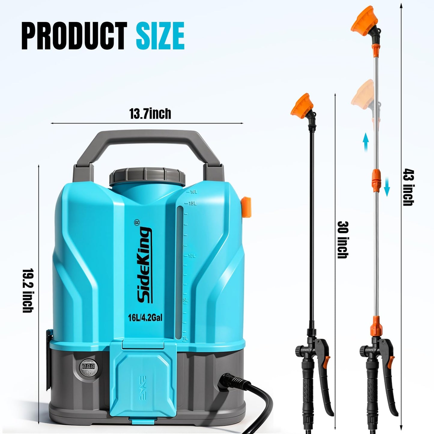 SideKing 4.2 Gallon Battery Powered Backpack Sprayer, 120 PSI Powerful Electric Sprayer Compatible with DeWalt 20V Battery, Max 1.0 GPM, 5 Nozzles & 2 Spray Wands for Lawn, Yard, Weed & Pest Control