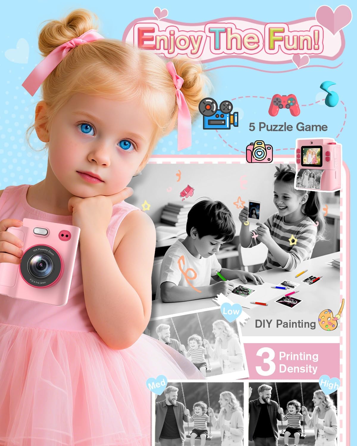 MYSTILUCK 3 4 5 6 7 8 9 10 1080P 32GB Kids Camera Toys for Year Old Girls Boys, Christmas Birthday Gift with HD Digital