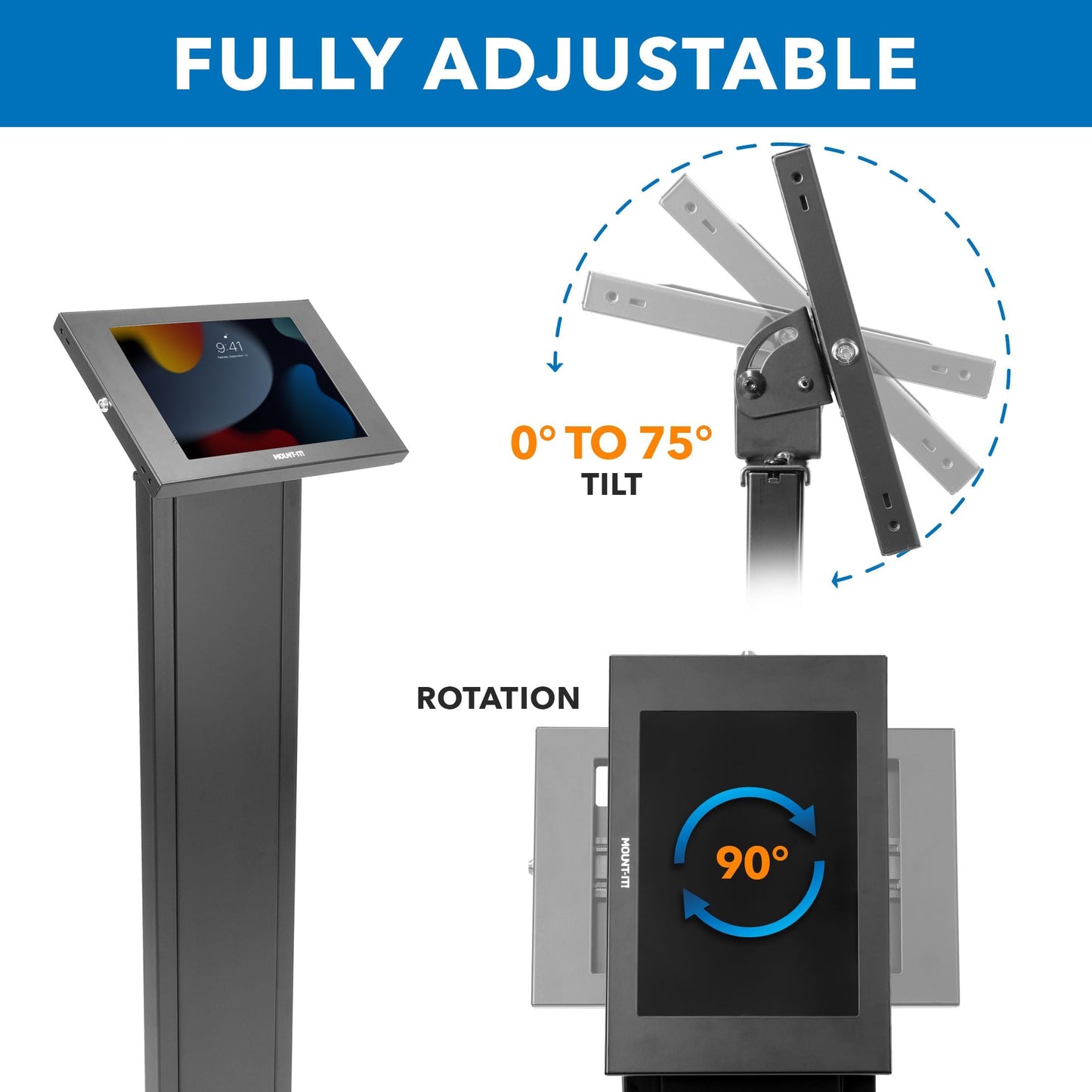 Mount-It! Anti-Theft iPad Floor Stand Kiosk, Locking Tablet Floor Stand for iPad Gen 7–11 & A16, Air & Pro (10.2"–11"), Commercial Kiosk for Retail, Lobby & Trade Show, Black