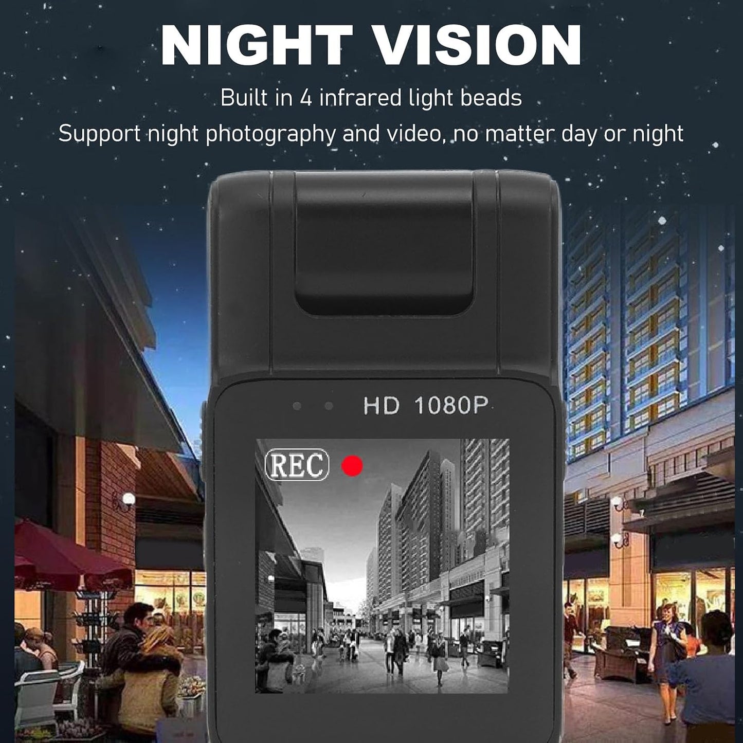 Sanpyl L11 1080P 180 1.54inch Body Camera, HD Wearable Mini Body Cameras with IR Night Vision, Rotatable Lens, Screen