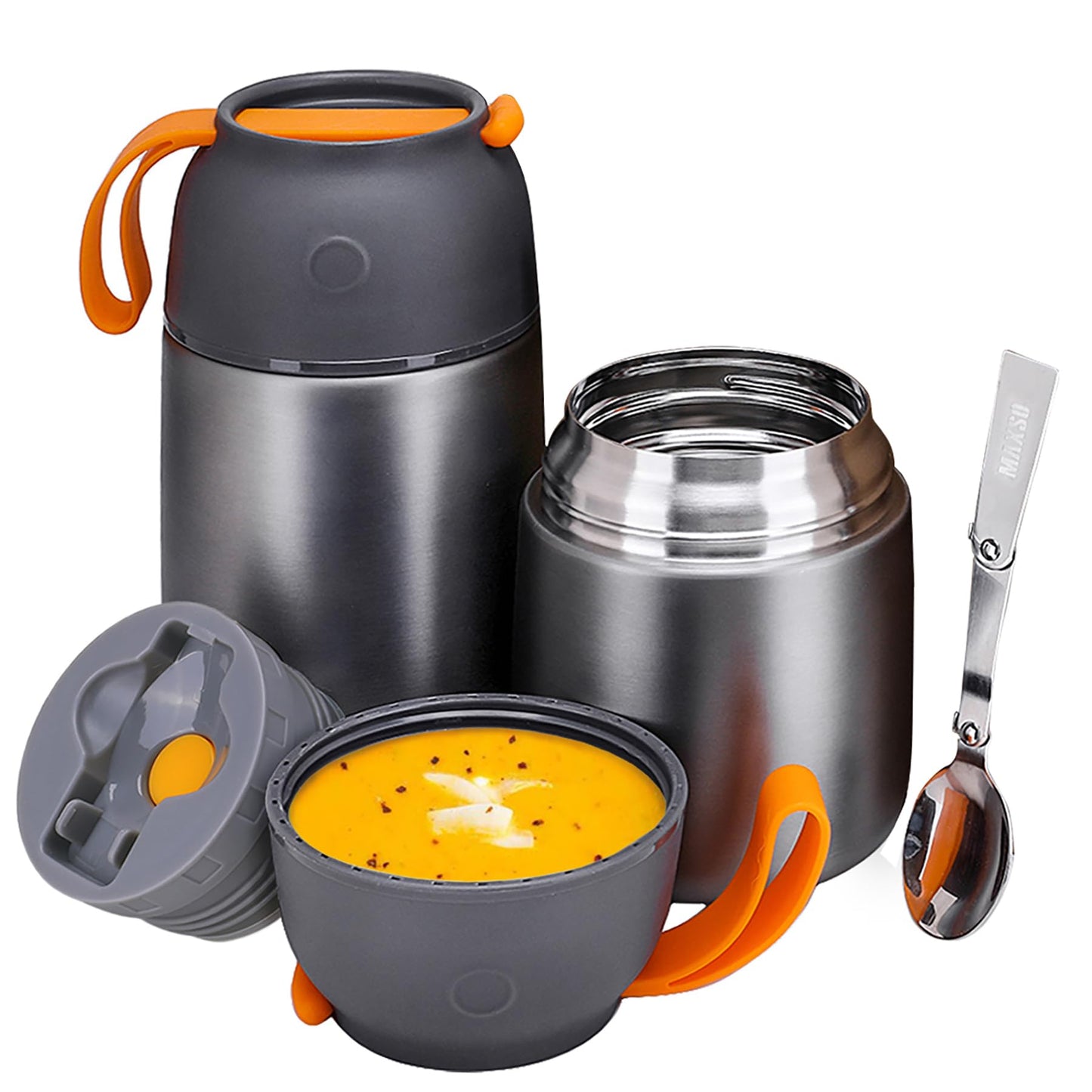 Insulated Thermo Food Jar for Hot & Cold Food for Kids Adult, 17&24 oz Soup Thermal Hot Food Containers for Lunch, Triple Layer Insulation Stainless Steel Food Jar with Spoon (2 Pack Grey)