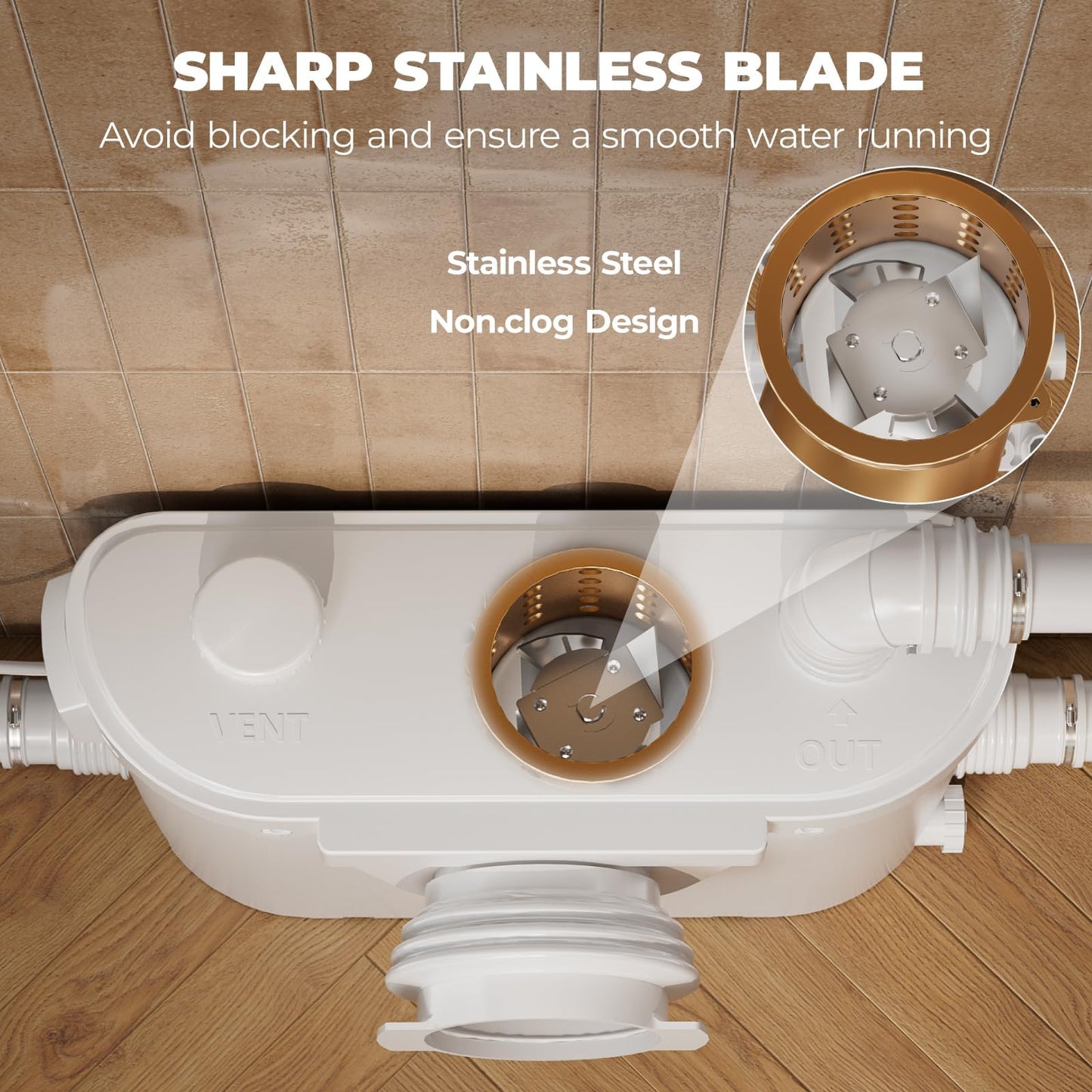 Macerating Toilet with Pump–Upflush Toilet System for Basement/Attic, 4 Water Inlets & AC Vent, 36ft Vertical Lift, Dual Flush, Easy Install,17.7" Elongated Bowl