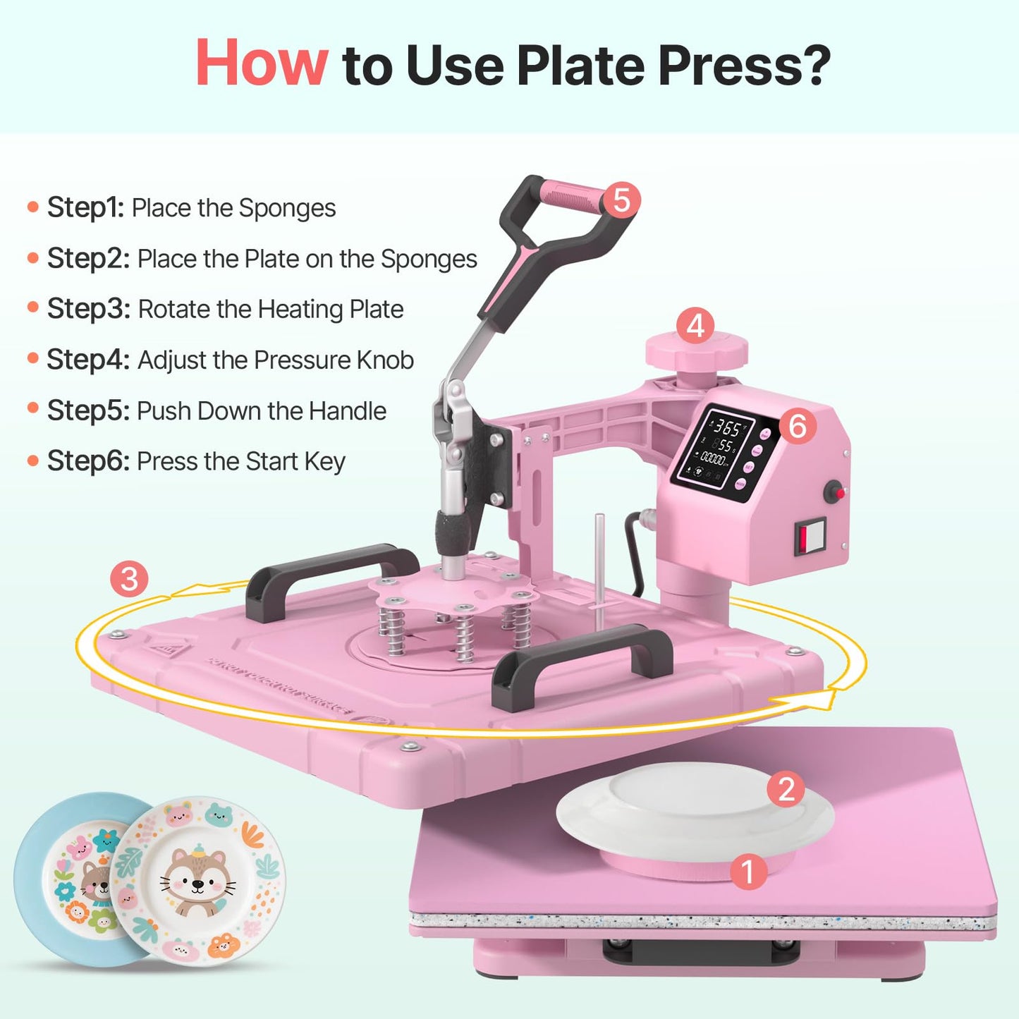 Slendor 8 in 1 Heat Press Machine 15x15 inch 360-Degree Swing Away Digital T Shirt Pressing Machine Multifunction Heat Transfer Sublimation Combo for T Shirts Mugs Hat Plate Cap,Pink