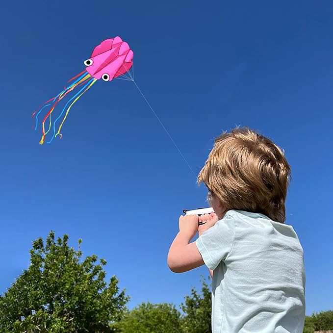 Octopus Kites for Kids & Adults Easy to Fly, 24”x 158” Large Soft Kite Kit for Boys and Girls, Single Line 3D Beach Kite Set for Teens,Perfect for Outdoor Activities
