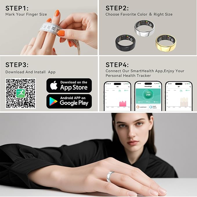 Smart Rings for Women Men,Fitness Tracker Ring,Heart Rate,Blood Oxygen,Blood Pressure,Step Tracker,Sleep Monitoring,No Subscription Fee,IP68 Waterproof Smart Ring for iphone&Android(Silver 11)