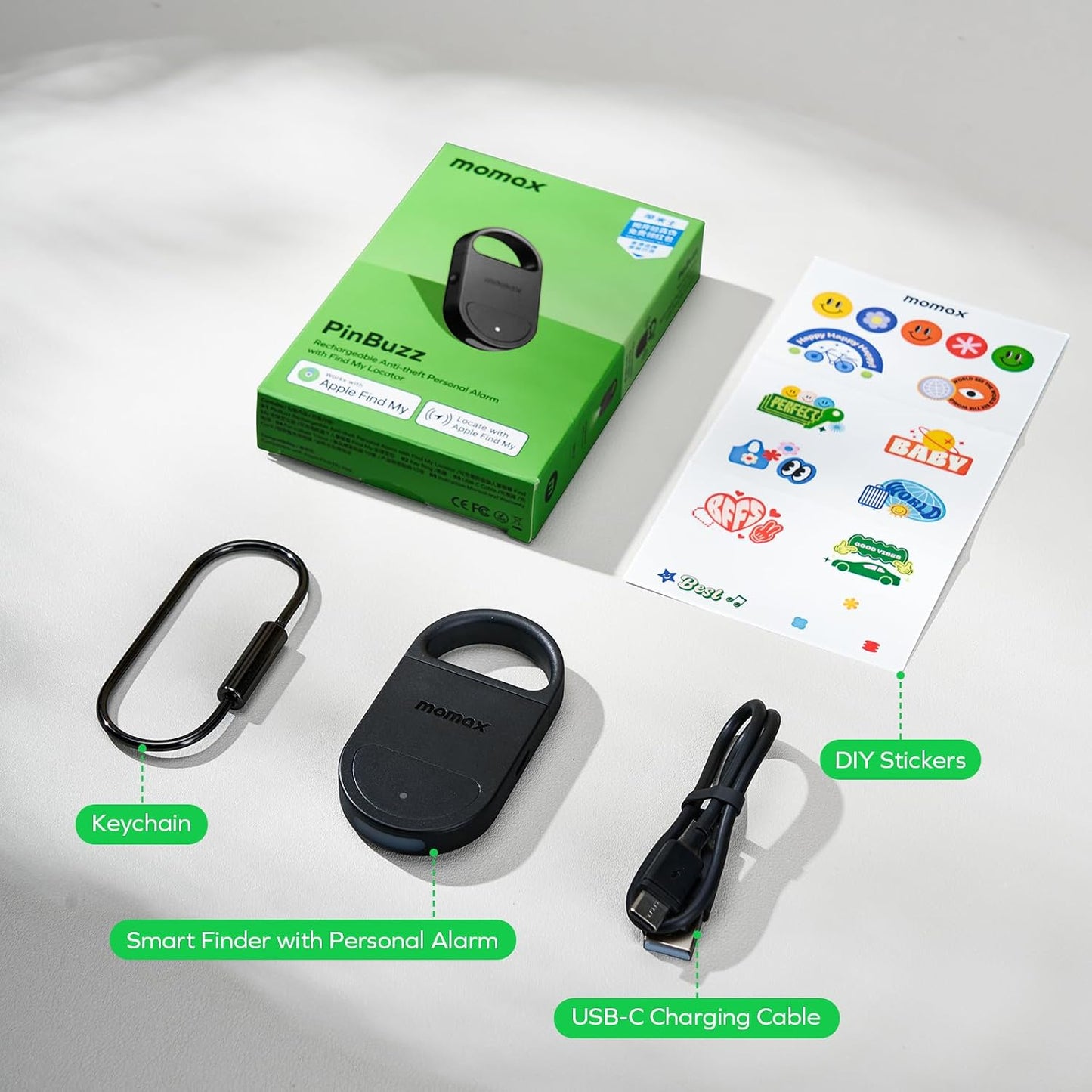 MOMAX Key Finder Tracker Tag Smart Personal Alarm Rechargeable Tracking Device with SOS Alert & LED Strobe, Find My