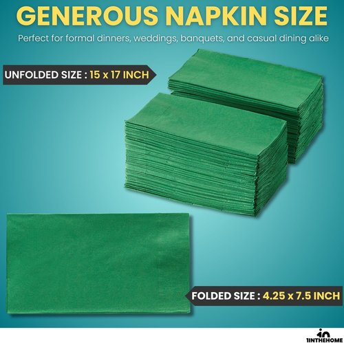 Green Dinner Napkins | Disposable 2-Ply Paper Napkins - 15" x 17", 250 Count Pack