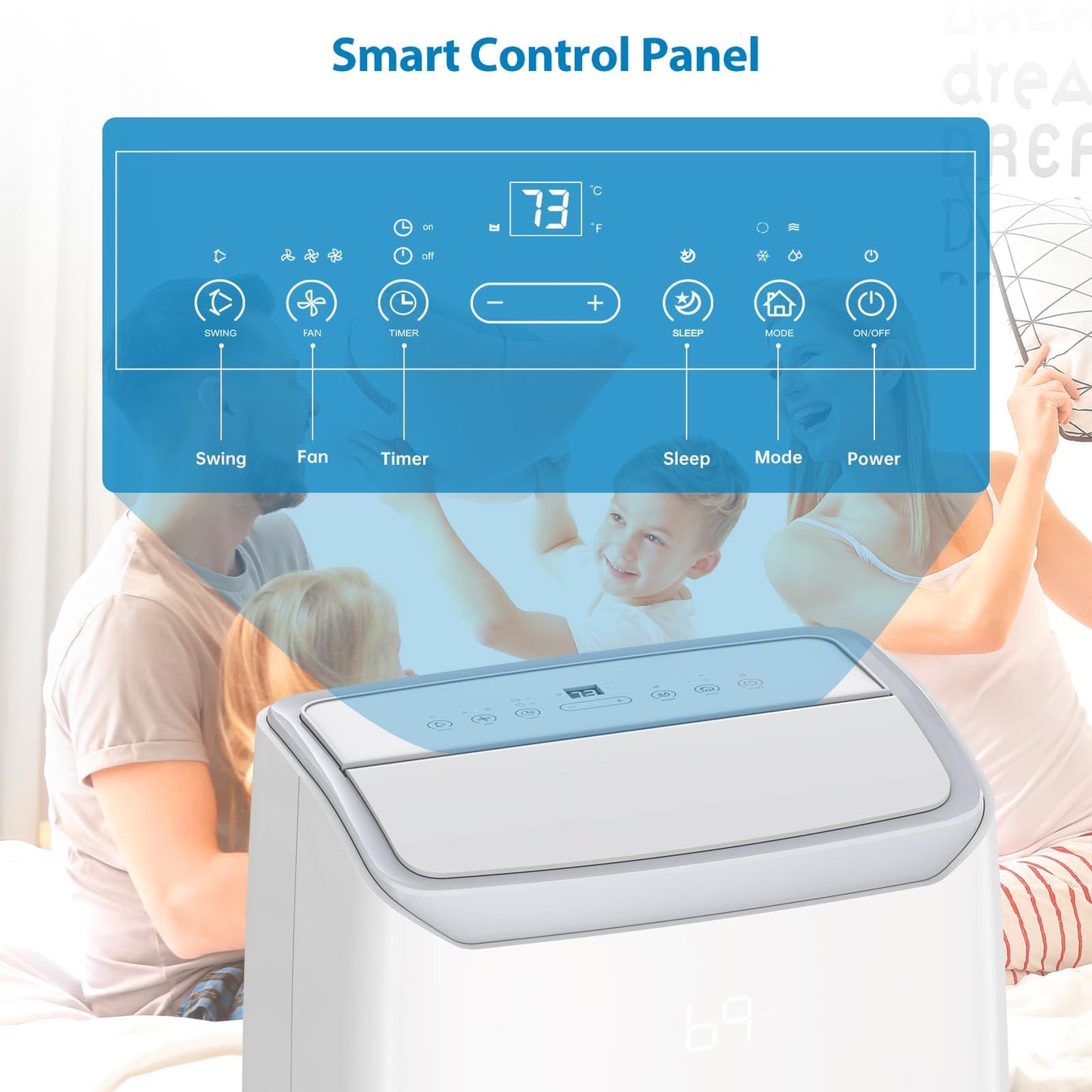 14000 BTU Portable Air Conditioner with White Body, Cooling, Dehumidifying & Fan Features, Quiet Operation for Large Rooms, 24-Hour Timer, Easy Setup & Energy Efficient