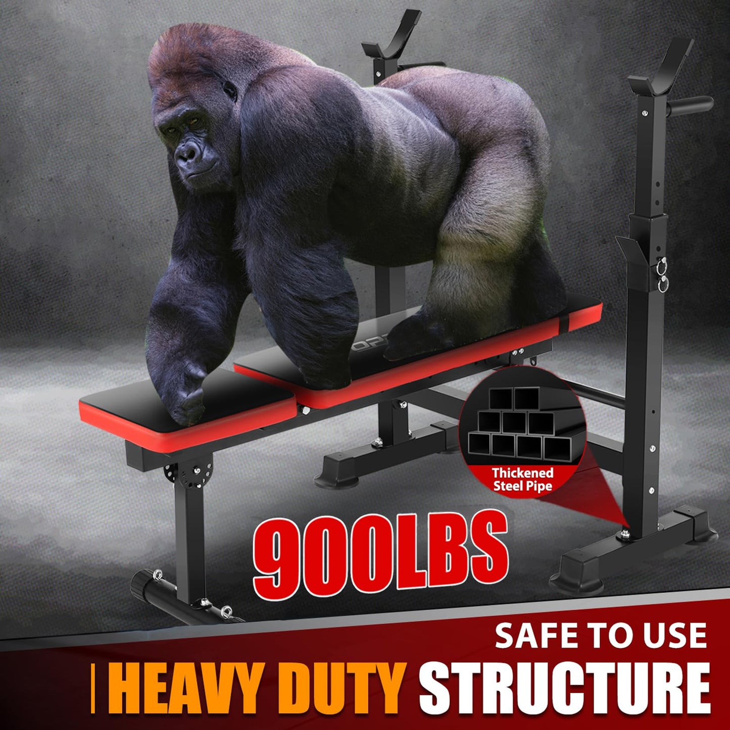 OPPSDECOR 6 in 1 900LBS Weight Bench with Leg Extension and Leg Curl, Foldable Bench Press Set and Squat Barbell Rack with Preacher Curl, Adjustable Workout Bench for Home Gym Strength Training PXZXYX1 (Black)