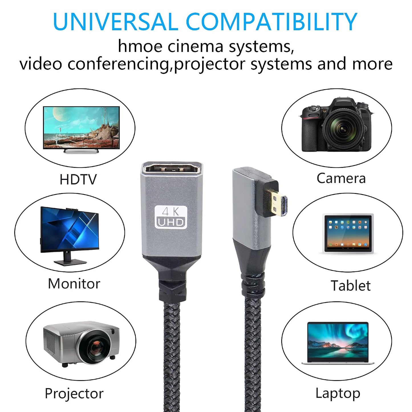 RIIEYOCA 4K 4K Laptop,Projector,TV,Monitor,Camcorder(Cable:20cm) Micro HDTV to HDTV Adapter Cable,Right Angle Micro