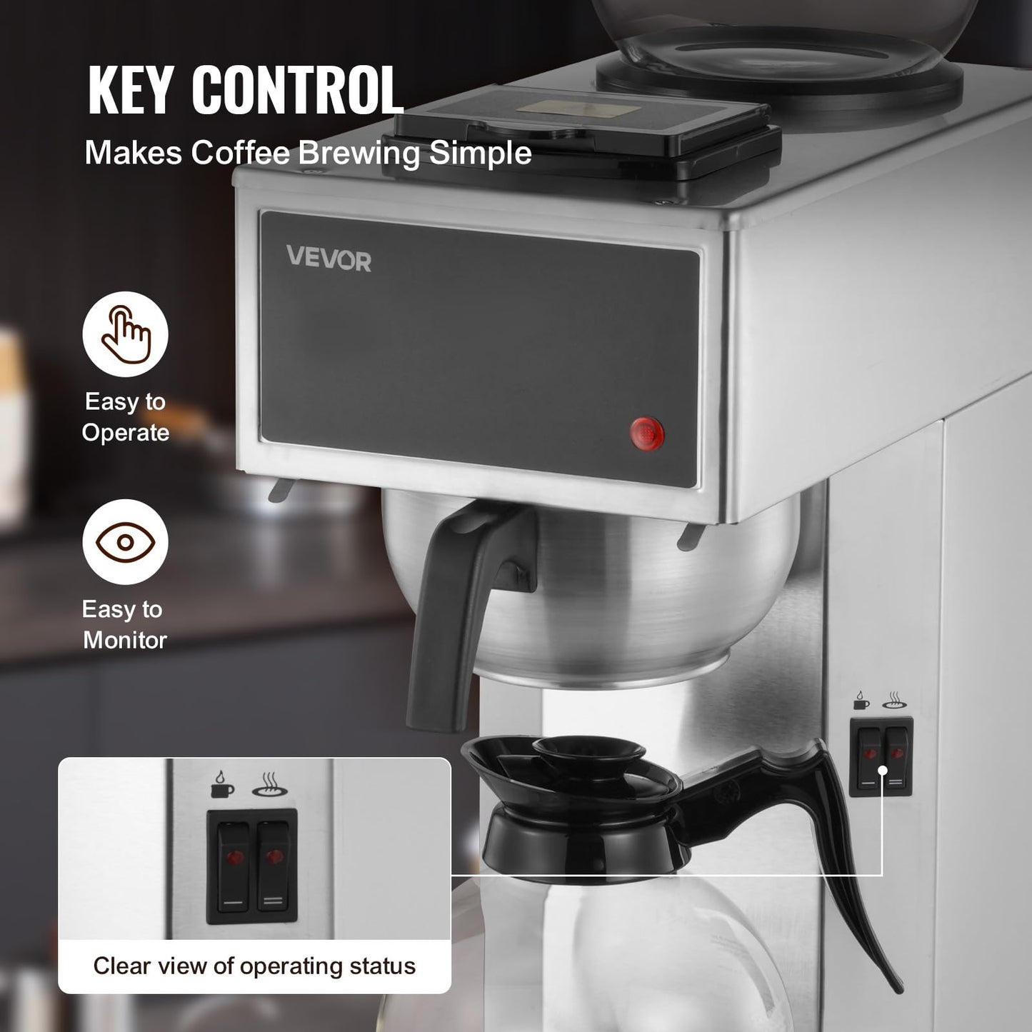 VEVOR Commercial Drip Coffee Maker, 12 Cups Coffee-Maker Machine with 2 Glass Carafes and 2 Decanter Warmer Plates, Stainless Steel Drip Style Coffee Brewer, for Restaurant, Office, Coffee Shop & Home