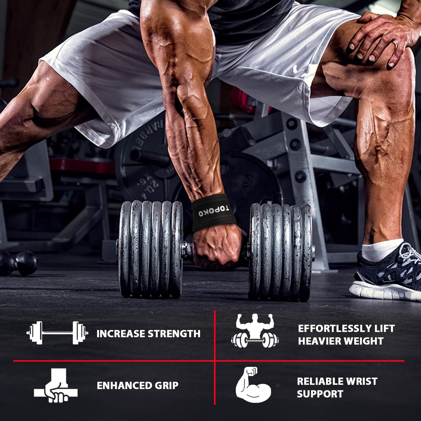 TOPOKO Lifting Wrist Straps for Weightlifting, Deadlifts, Powerlifting & Strength Training – 21.2” Cotton Workout Straps with Neoprene Padding & Non-Slip Hex Grip – Gym Straps for Men & Women