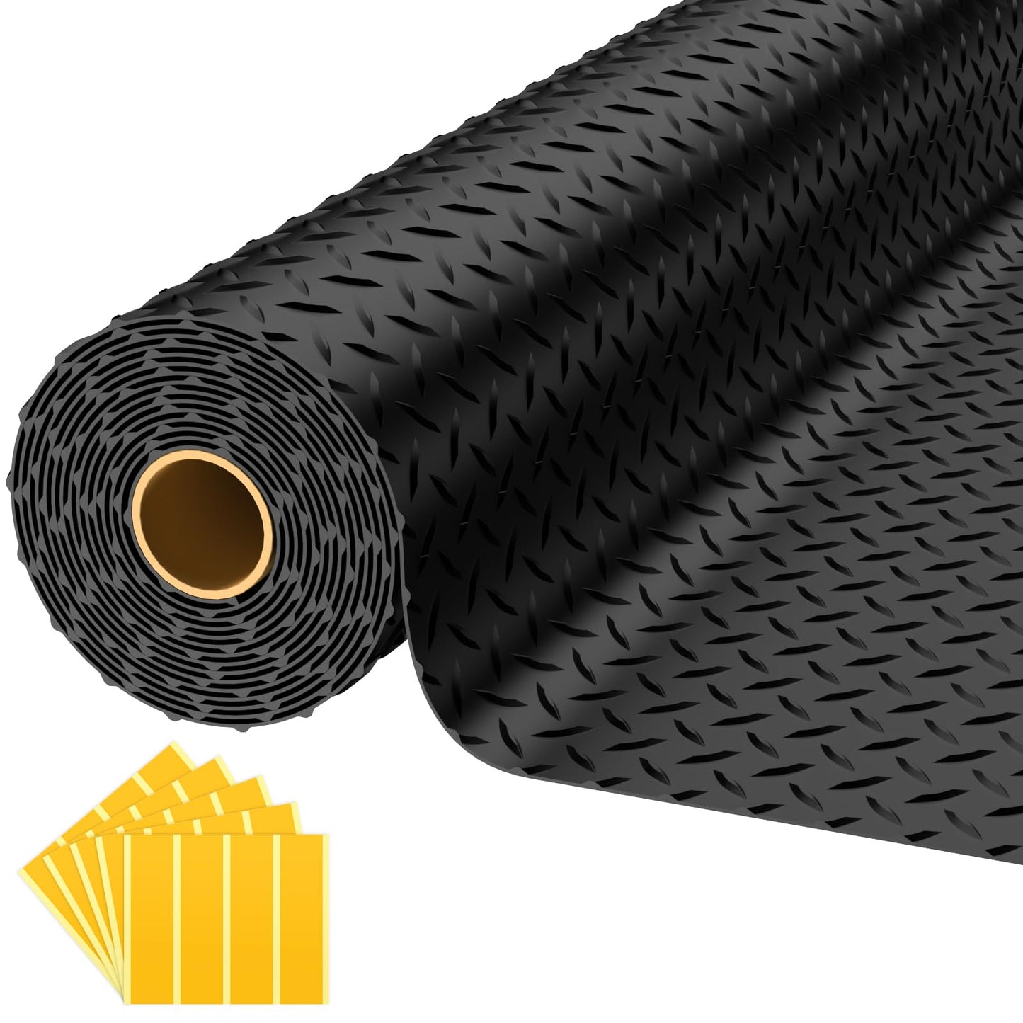 NarwooAuto 8x25 FT Garage Floor Mat, 2.8mm Thickened PVC Flooring Roll for Under Car, 200 SQFT Diamond Plate Black Garage Mats for Garage, Warehouse, Basement, Gyms, Trailer（Included Tapes）