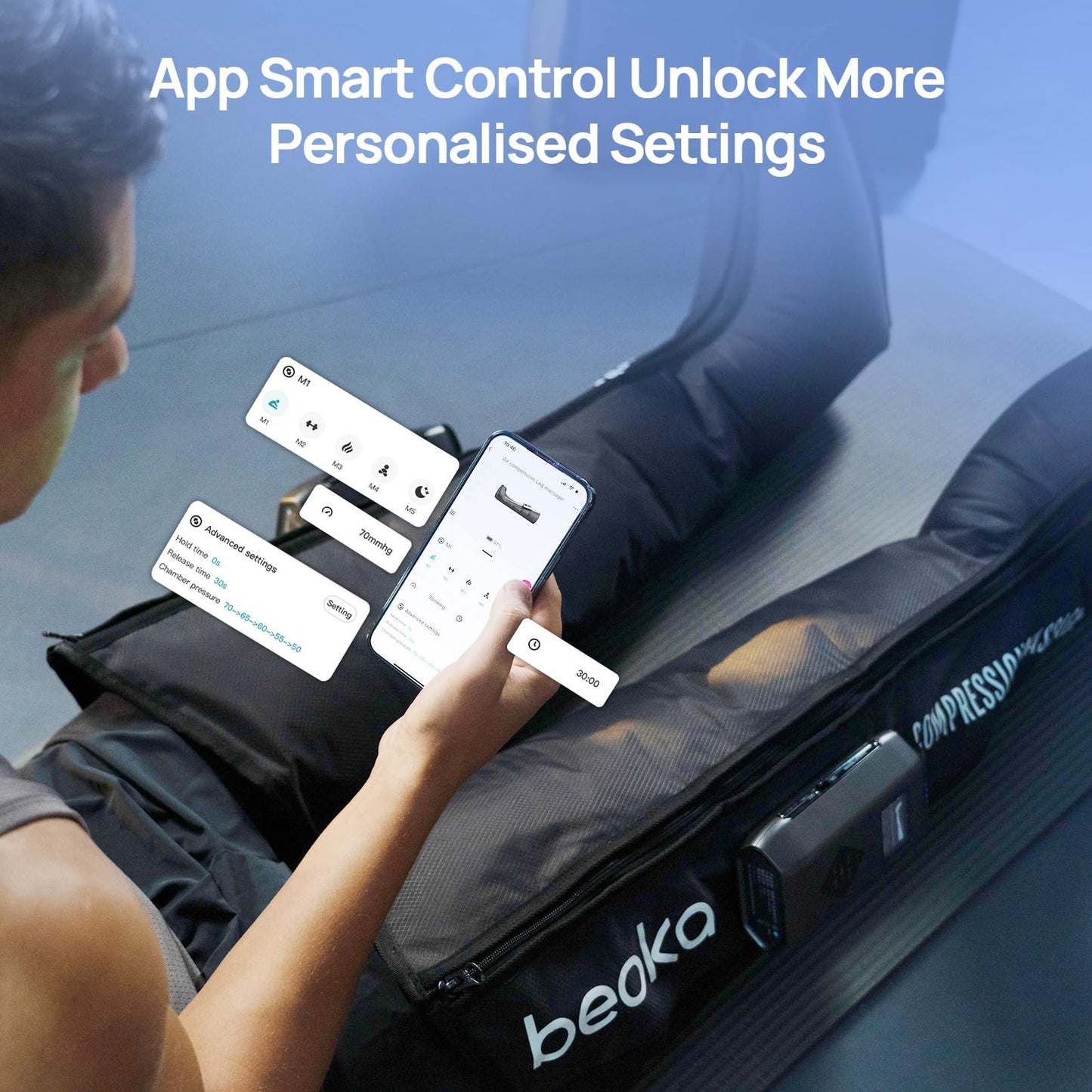 beoka Leg Massager for Circulation and Pain Relief, Leg Recovery System for Fast Recovery, Cordless Air Compression Boots with 3 Modes 5 Intensities for Athletes Runners and Travelers-Plus M