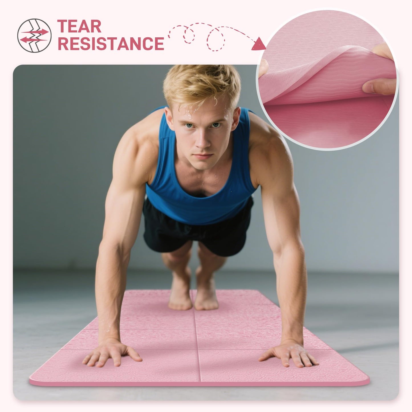 Kanonmaori Foldable Yoga Mat for Travel 72"x 32"x 0.32"Inch, 8mm Thick Folding Exercise Mat, Outdoor Non-slip Pilates Mat for Women & Men, Wide Yoga Mat Packable for Workout and Fitness（pink）