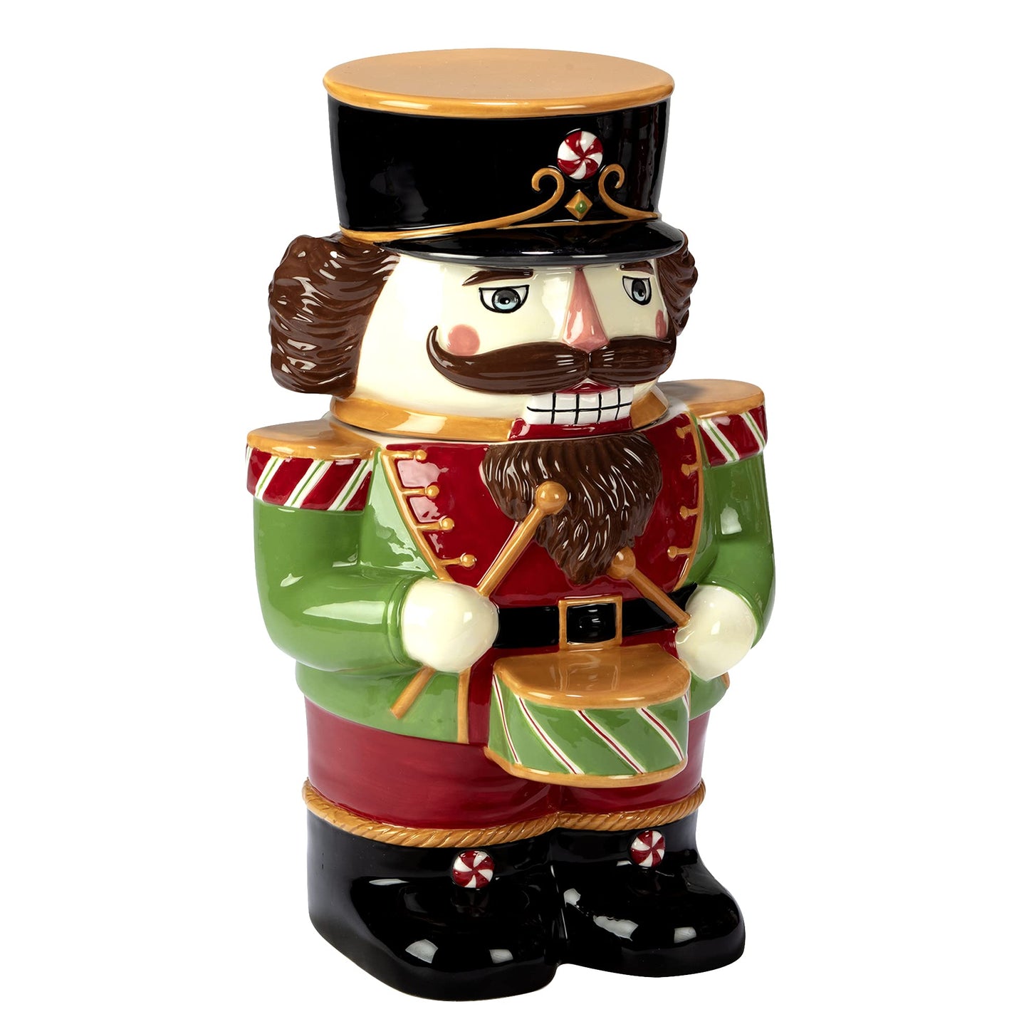 Certified International Holiday Magic Nutcracker Cookie Jar, 3D Hand-Painted Ceramic Jar – Festive 56 oz Christmas Kitchen Decor & Candy Canister – Holiday Countertop Display or Gift Idea