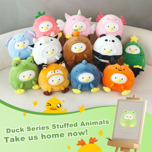 MOIEMIAS Original Adorkable Duck Plush Toy Pillow 9.25″ Cute Frog Stuffed Animal Soft Fluffy Squishy Plushie with Frog Outfit Gift for Kids Bedroom Home Holiday Decoration Pillow Green