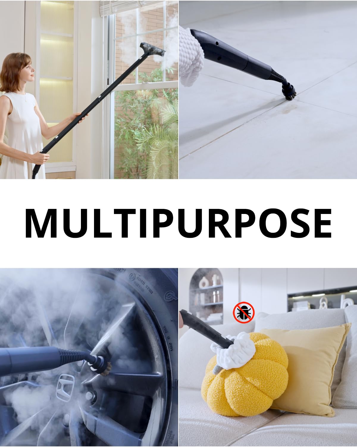 GROBELL Steam Cleaner: 40s Fast Heating-0.66Gal (2.5L) Large Tank-21 PCS Kit-No Cooling-Refill Anytime-Detachable Hose Multi Portable Steamer Mop for Home Car Bed Furniture Tile Grout Floor Cleaning
