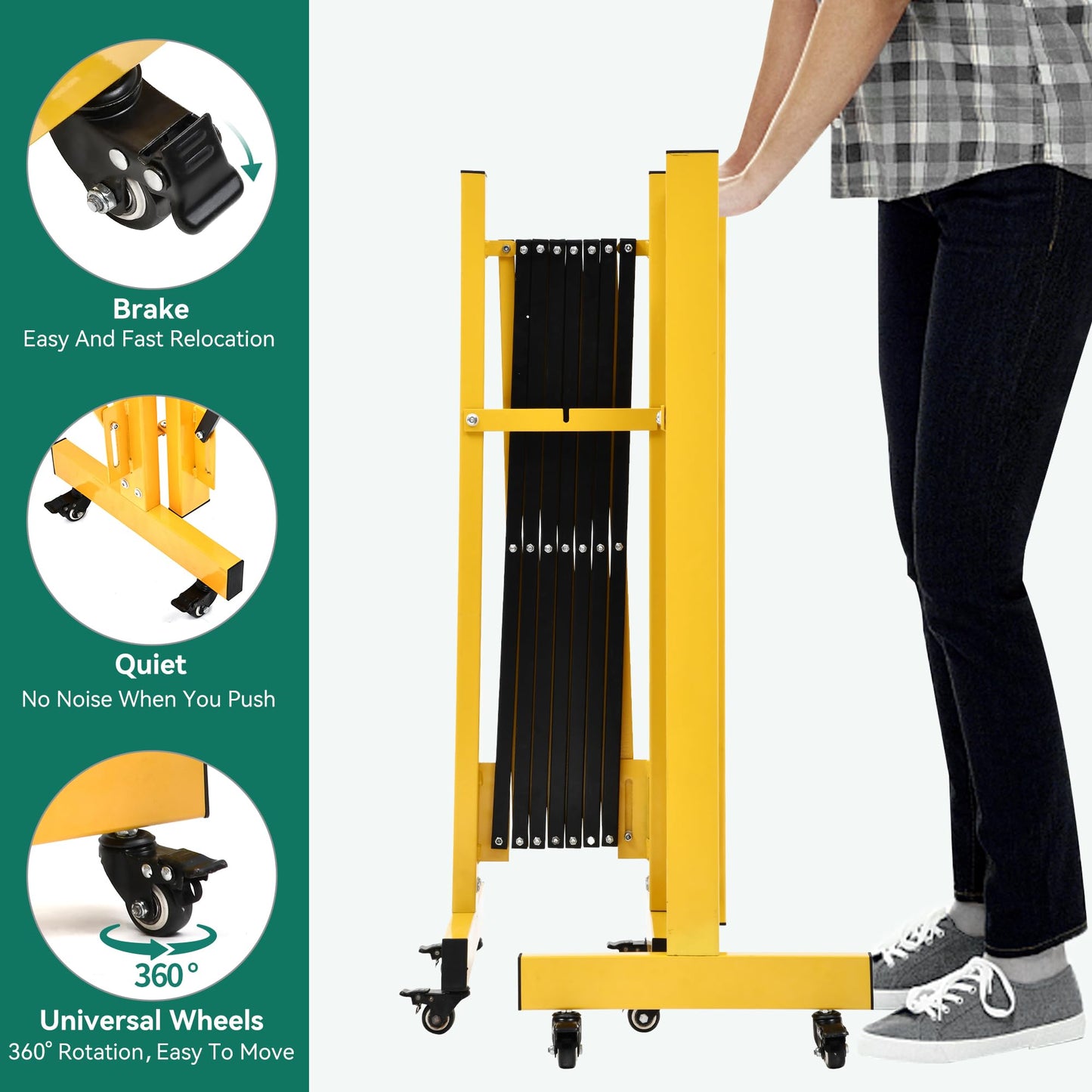 YITAHOME Metal Expandable Barricade Gate, 16FT Folding Security Gate, Expandable Mobile Barricade, 360 Folding Safety Barricade with Wheels
