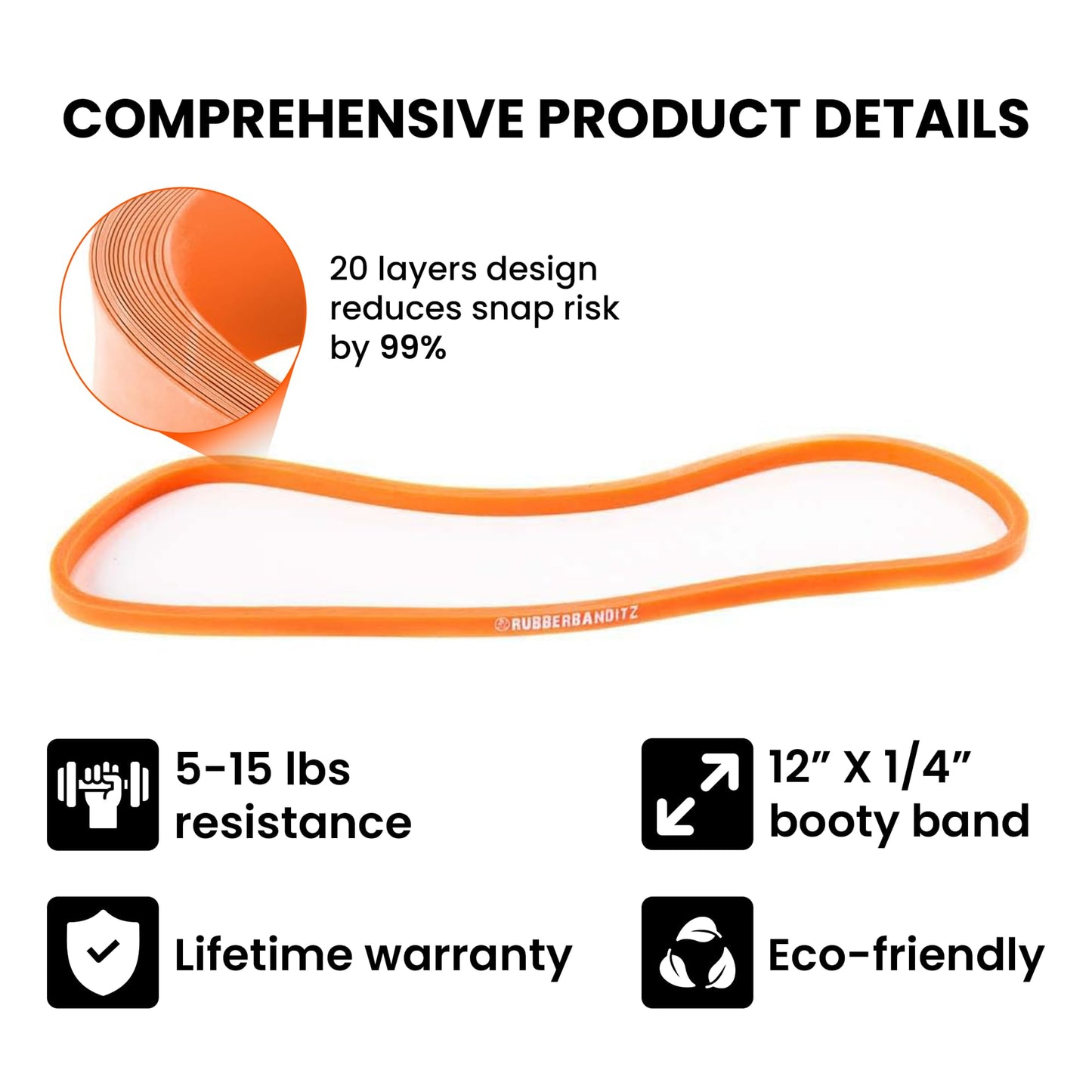 Rubberbanditz Extra Thick Booty Bands for Glutes & Legs, Mini Loop Engages HIPS, Thighs, Butt, Abs, Hip Resistance Bands for Working Out, Perfect Home Gym Equipment, Sizes 05-15 lbs - Pack of 1
