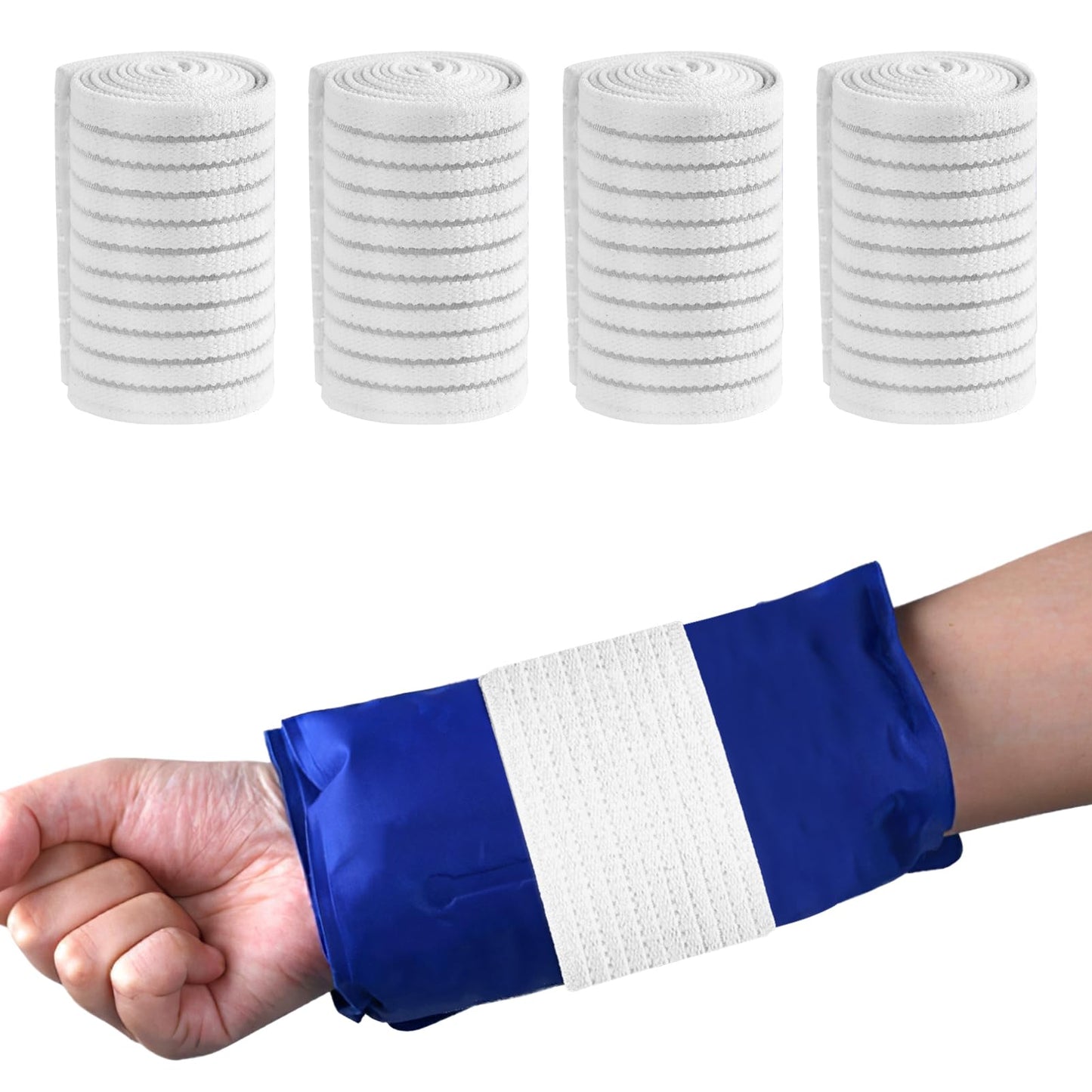 4-Pack Ice Pack Straps, Reusable & Stretchable – 35.5"x3" Adjustable Elastic Wrap with Hook and Loop Closure, Secure Ice Pack Holder for Cold Therapy(White)