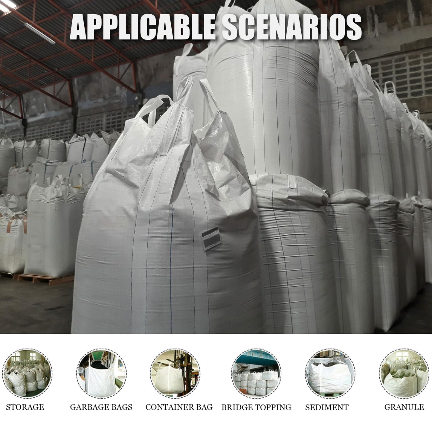 Aolikebao 10-Pack Transparent Polypropylene FIBC Bulk Bags, 35.4"L x 35.4"W x 50"H, 3300lbs/45CF, SWL, Duffle Top, Spout Bottom
