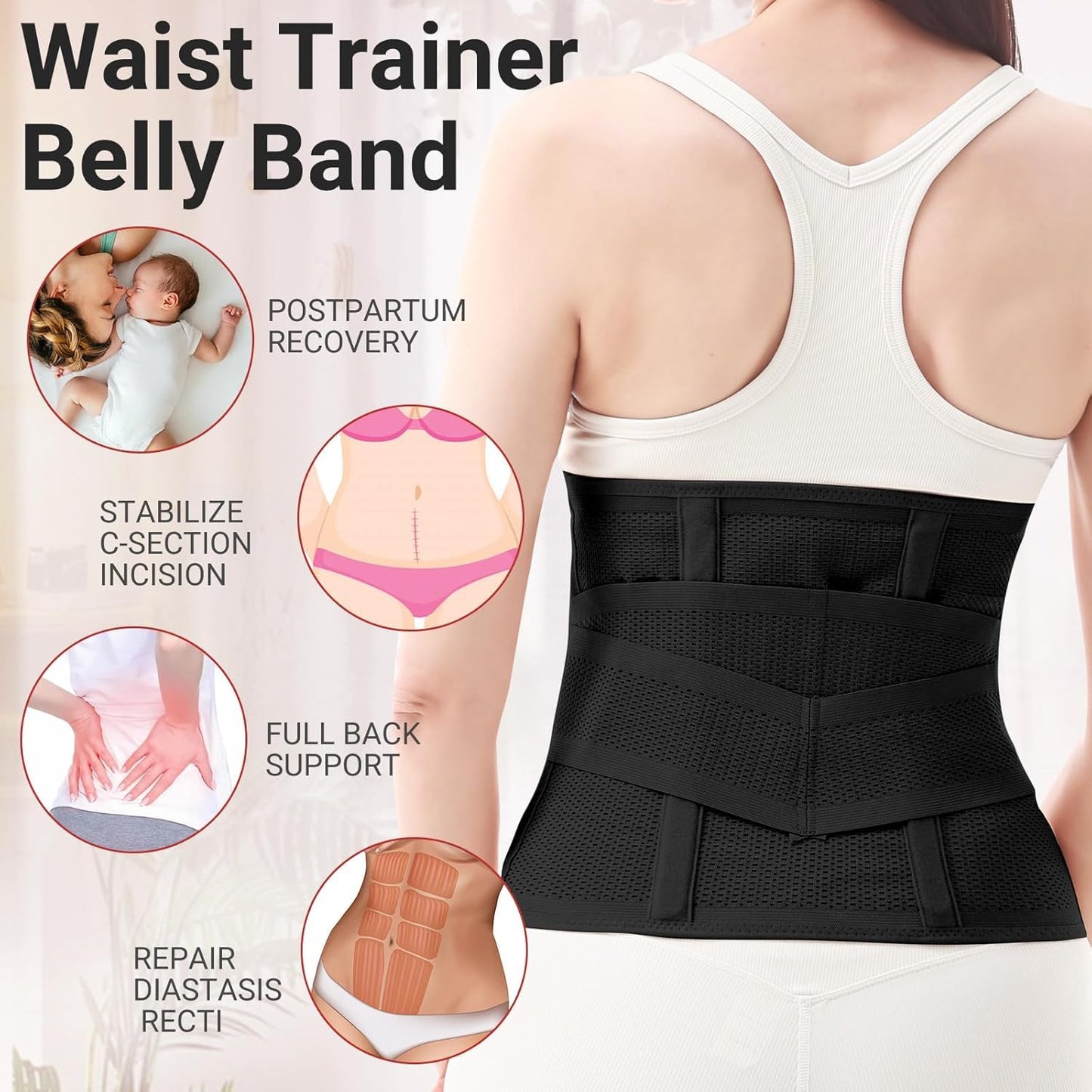 Trendyline Postpartum Belly Band Wrap: Abdominal Binder Post Surgery Postpartum Belly Wrap Post Partum Binder - C Section Recovery Support Belt Post Partum Girdle Stomach Hysterectomy Belly Band