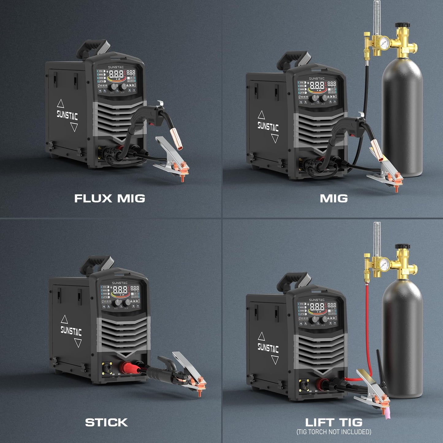 MIG Welder, 180A 110V/220V Gas MIG/Gasless MIG/Lift TIG/Stick 4 in 1 MIG Welding Machine, MIG with IGBT Inverter Synergic Control, Digital Screen Display and Over Loading Protection