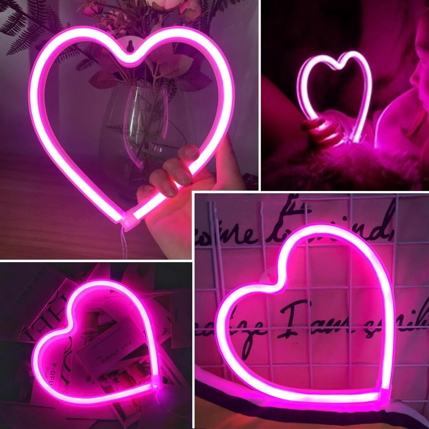 Skiennix Pink Heart Neon Sign - Battery Operated LED Heart Light for Valentine's Day Decor | Perfect Gift for Wife, Anniversary, or Mother's Day