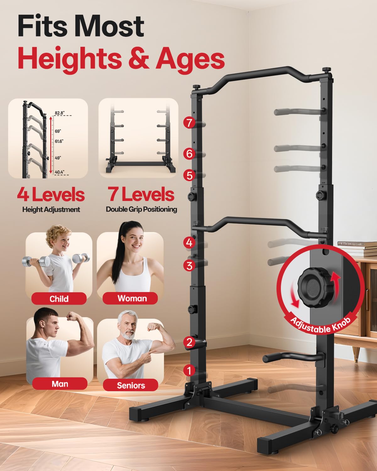 JOROTO Foldable Pull Up Dip Station, Pull Up Bar Free Standing for Home Gym, 450LBS Stable Power Tower, Adjustable Height Multifunction Pull Up Stand, Strength Training Equipment for Men Women