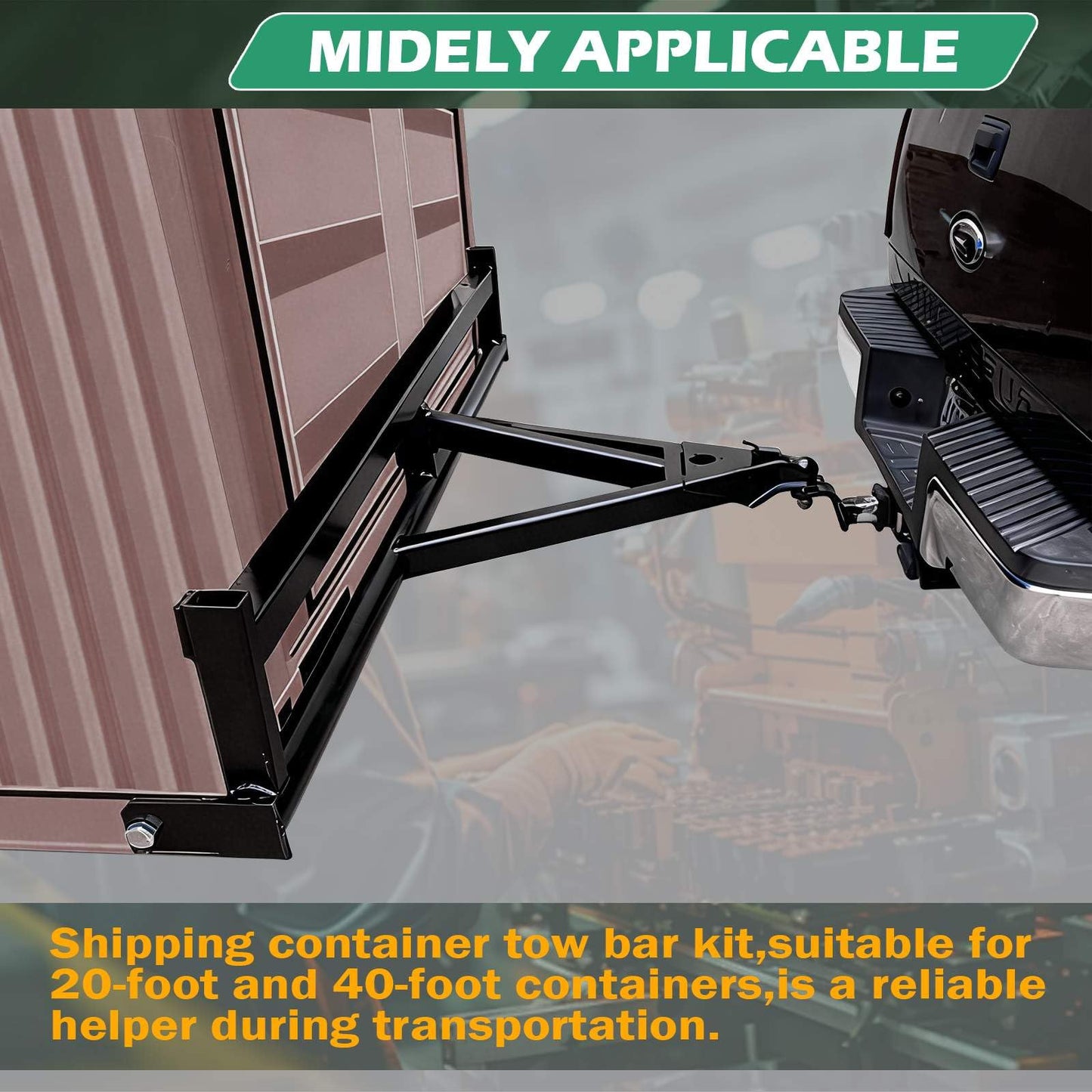 Trailer with Your Truck, the Container Trailer bar kit is Suitable for 20 'and 40' containers. The Newly Upgraded Split Design Makes it Easy to Store. Used for Parking Lots on Farms and ranches.