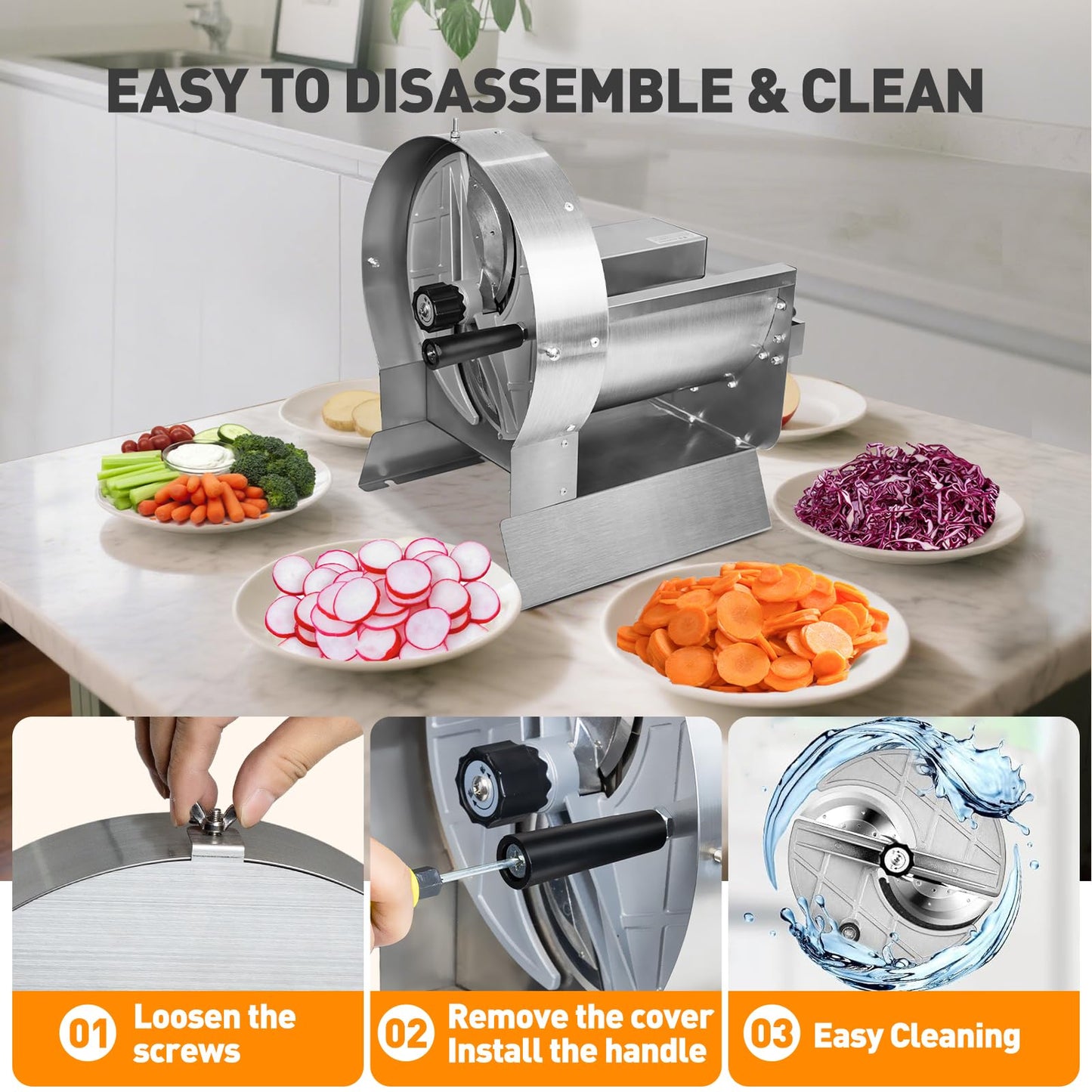 Upgraded Commercial Vegetable Slicer with Hands-Free Operation, Carry Handle & Cleaning Brush, 2-in-1 Electric & Manual Stainless Steel Fruit Cutter, Adjustable 0–13mm for Cabbage, Potatoes, Tomatoes