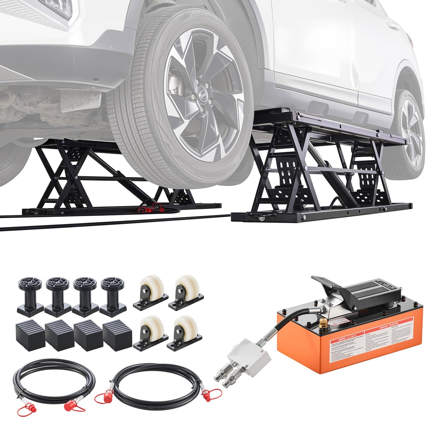 VEVOR Portable Car Lift, 7000 lbs Capacity, Heavy Duty Steel Truck Lift with 26.8" Max Height, Pneumatic Pump, Wheels, 4 Rubber Pads & 4 Lifting Columns for Cars, SUVs, Trucks, Home Garage or Shop Use