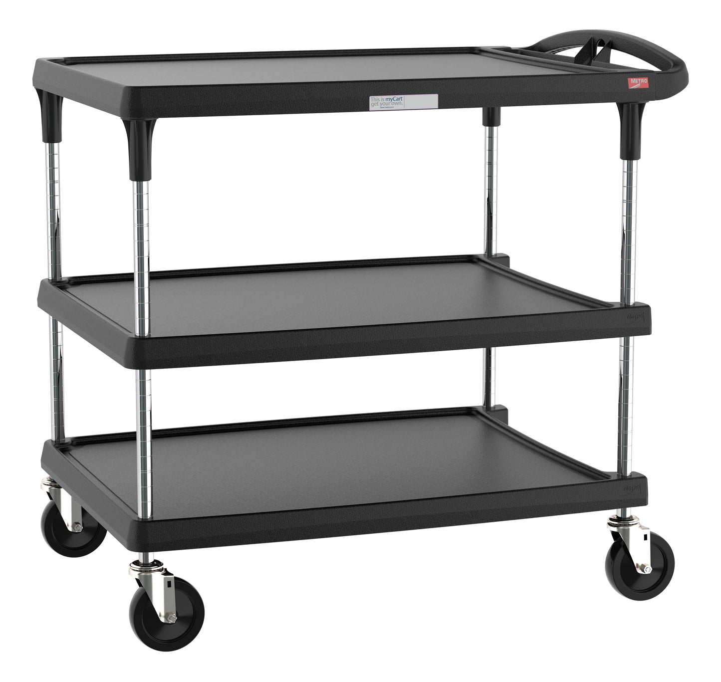 Metro myCart Plus Utility Cart - Choose-Your-Height Adjustable Heavy Duty Rolling Cart for Home, Commercial and Industrial Use - 3-Shelf, 500 lbs Capacity - 27.7" W x 40.25" L x 36.8-40.8" H - Black