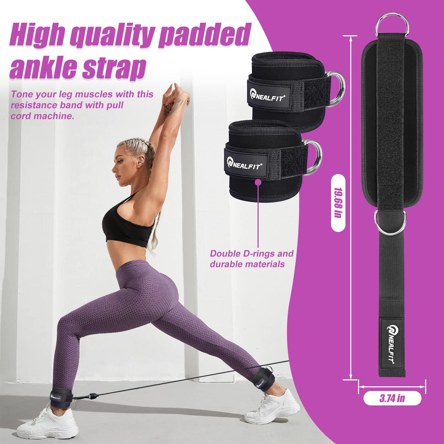 NEALFIT Ankle Strap for Cable Machine, Gym Ankle Cuff for Kickbacks, Leg Extensions, Glute Workouts, Booty Hip Abductors Exercise for Women and Men (Black, Single)