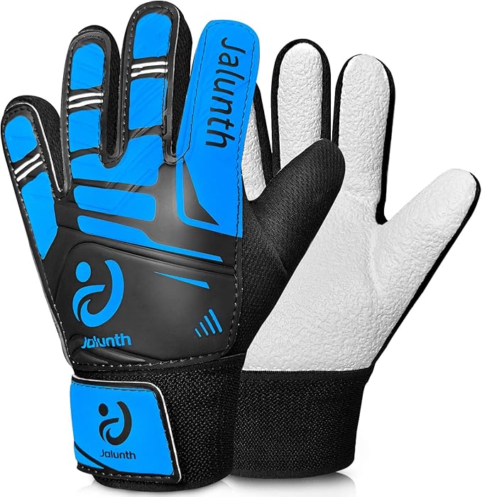 Jalunth Soccer Goalie Gloves Kids Youth Goalkeeper Field Player Gloves Boys Girls Training Grip Goal Keeper Glove Age 4-14 Years Old with Upgraded Anti-Skid Latex Palm
