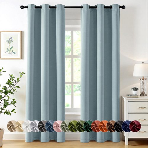 MIULEE Slate Blue Blackout Curtains - Thermal Insulated Room Darkening Drapes | 84 Inches Long, 2 Panels