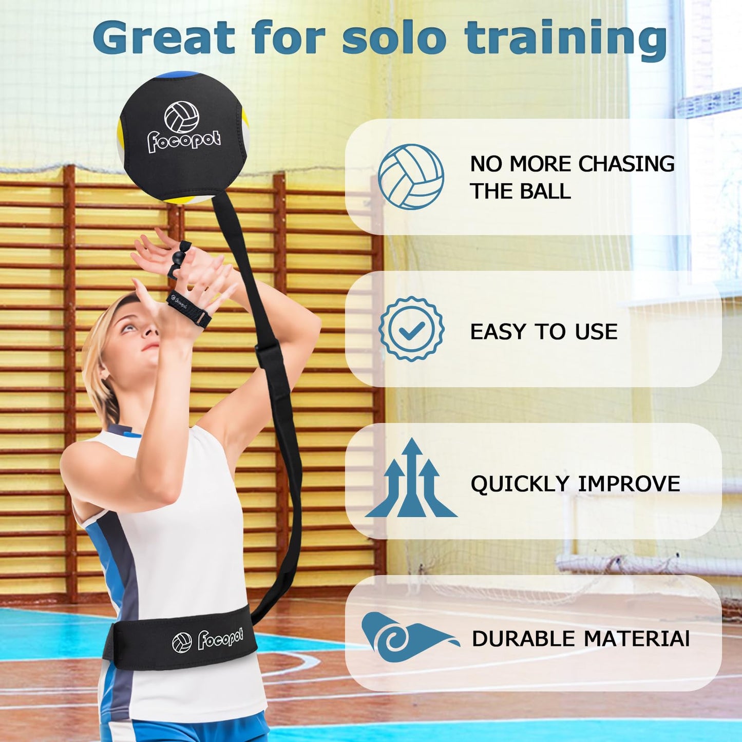 focopot Volleyball Training Equipment Aid,Solo Volleyball Trainer to Practice Serve, Spike, Set and Pass,Perfect Volleyball Trainer Gift for Beginners & Pro