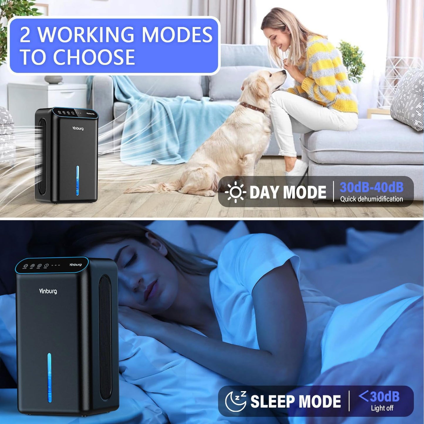 Dehumidifier for Basement (85 OZ, 800 sq ft) Quiet Dehumidifiers for Home, Auto Shut-Off, Sleep Mode, 3 Gear Timer(8H,16H,24H), Small Dehumidifier for Bedroom, Bathroom with Drain Hose(Dark Black)