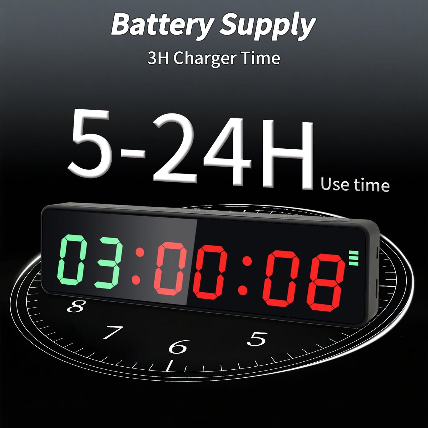 F-Winner Portable Gym Timer Clock with Powerful Battery, Workout Timer for Home Gym with Brightness Adjustable for Countdown/Up/Stopwatch/HIIT, Digital Gym Stopwatch for Gym/Garage/Boxing/Fitness