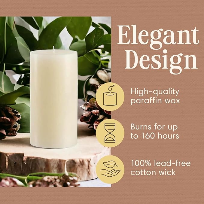 Mister Candle Non Scented Luxury 4 x 8 Pillar Candle, Hand Poured Ivory Unscented Candle for Home Decor, Premium Wax, Smokeless & Dripless, 160 Hour Burn Time