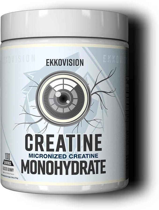 Ekkovision Creatine Monohydrate Powder, Micronized, Glacier Gummy, Pre Workout & Post Workout Supplement for Men & Women, Energy Support, Easy to Mix in Shakes, Smoothies & Beverages, 100 Servings