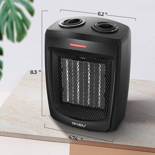 andily Space Heater Electric Heater for Home and Office Ceramic Small Heater with Thermostat, 750W/1500W (Classics black)