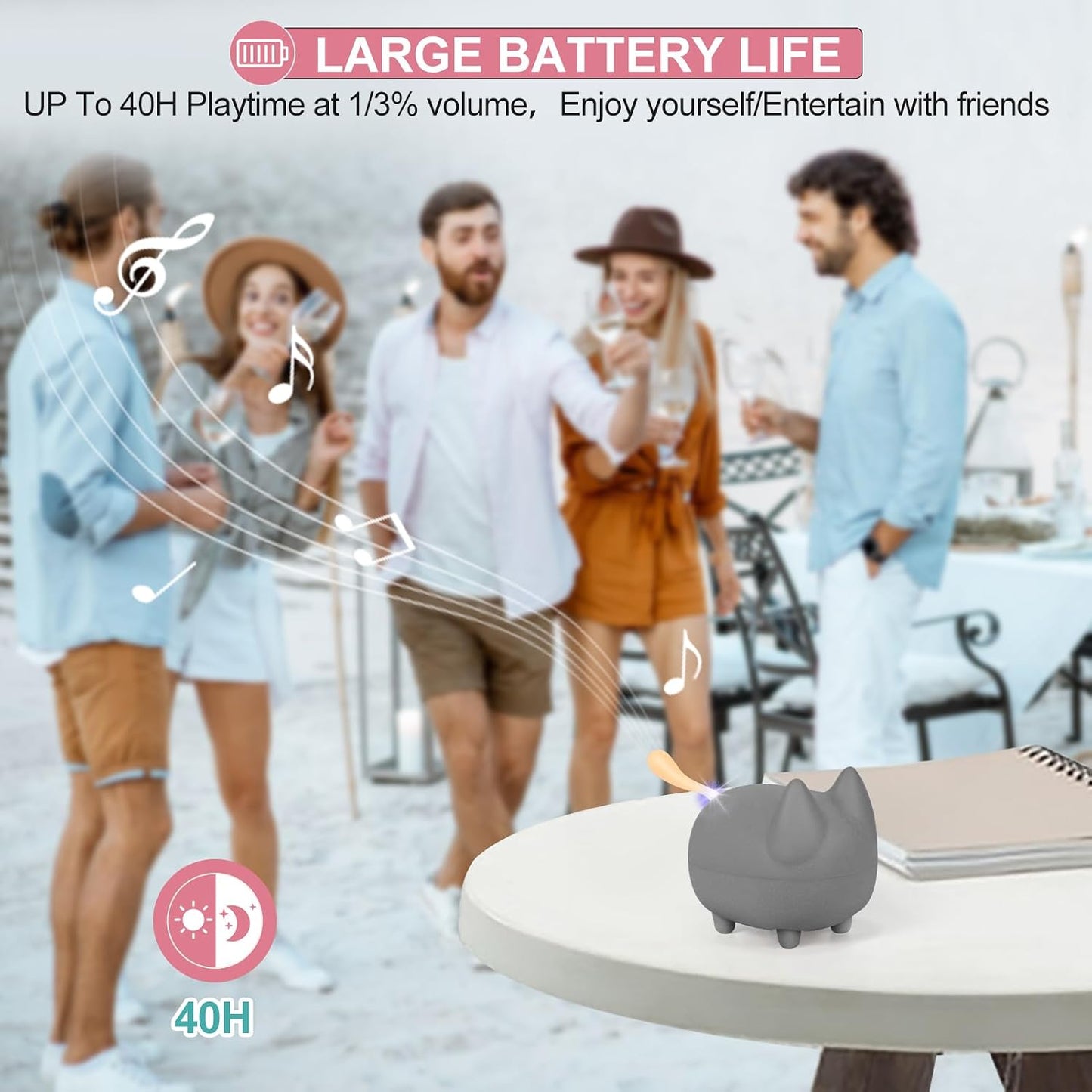 Svemei 2PCS Pairing,40H Portable Bluetooth Speaker, Cute Cat Mini Wireless Speakers with Loud Stereo Sound, Built
